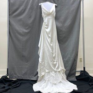 Ivory Satin Sleeveless Draped Neck Sheath Wedding Dress